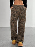 Women's Retro Street Drawstring Leopard Printed Wide Leg Pants