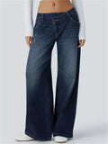Women's Solid Color Criss-Cross Waist Wide Leg Denim Pants