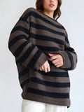 Women's Casual Sabrina Neck Stripe Contrast Color Long Sleeve Sweaters