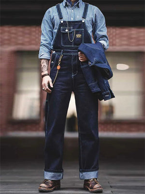 Fashion British Style Multi Pockets Blue Denim Jumpsuit for Men