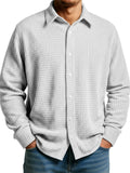 Men's Casual Fall Winter Waffle Weave Long Sleeve Button-Up Shirts