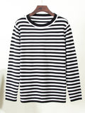 Classic Stripe Round Neck Long Sleeve Sweater for Women