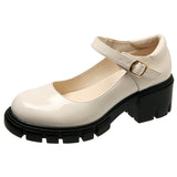 Retro Round Toe Chunky Heel Glossy Mary Jane Shoes for Lady
