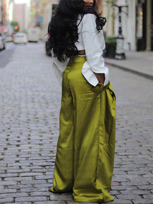 Fashion Casual Detachable Pockets Wide Leg Pants for Women
