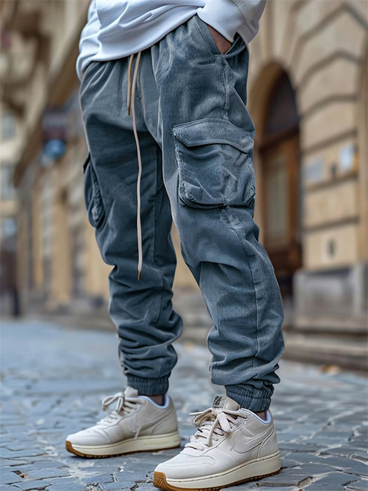 Men's Warm Corduroy Ankle-Tied Cargo Pants