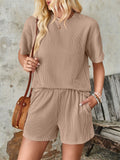 Women's 2pcs Casual Solid Color Round Neck Short Sleeve Top & Pants Set