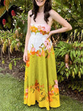 Ladies Spaghetti Strap Flower Print Pleated A-Line Dress