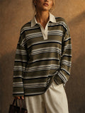 Women's Striped Rugby Shirt Long Sleeve Oversized Polo Top