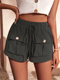 Summer Patch Pocket Drawstring Sports Shorts for Women