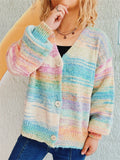 Women's Contrast Color V Neck Single Breasted Cardigan Sweater