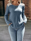 Autumn Crew Neck Long Sleeve Casual Shirt for Lady