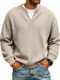 Men's Waffle-Knit Round Neck Long Sleeve Casual Tops
