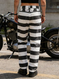 Men Streetwear Casual Striped Wide Leg Straight Leg Cargo Pants