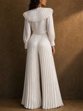 Women Satin Pleated Wide Leg High Waist Palazzo Pants