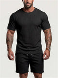 Men's Summer Ribbed 2 Piece Drop Shoulder Short Sleeve Casual Outfit