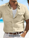 Men's Summer Solid Color Pockets Cargo Shirts
