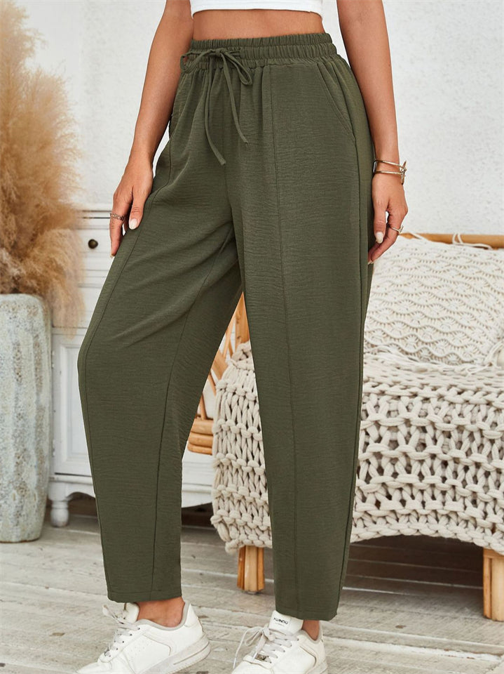 Women's Summer Solid Color Elastic Waist Casual Cropped Pants