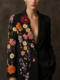 Women's Stylish 3D Floral Crochet Embroidered Black Blazer