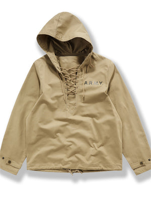Men's Loose Cotton Solid Color Tie Neck Hoodies