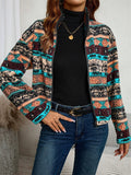 Women's Autumn Vintage Printed Zip Up Stand Collar Cardigan Coats