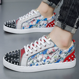Men's Casual Trendy Contrast Color Rivet Patchwork Lace Up Flats Shoes