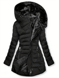 Women's Winter Solid Color Fitted Fleeced Long Sleeve Hooded Coats