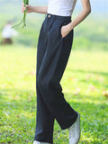 Literary Semi-elastic Waistband Pants for Women