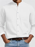 Men's Simple Stand Collar Button Up Long Sleeve Shirts