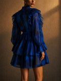 Womens Elegant Watercolor Organza Ruffled Tiered Mini Dress