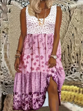 Women's Summer Printed Patchwork Round Neck Sleeveless Midi Dress
