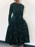 Women's Sequined Long Sleeve Big Hem Maxi Dress