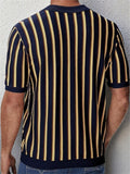 Men's  Summer Contrast Color Striped Pullover Knitted Polo Shirts