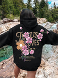 Women's Peach Flower Letter Print Oversized Hoodies with Pocket