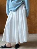 French Style Women's Solid Color A-line Pleated Maxi Skirt