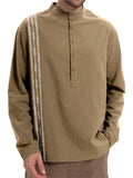 Men's Contrast Color Print Cotton Stand Collar Shirts
