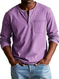Men's Casual O-Neck Pocket Long Sleeve Top Shirt
