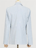 Women's Blue Bling Long Sleeve Single-Breasted Stripe Suit Coat