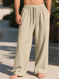 Men's Linen Blend Wide Leg Drawstring Summer Beach Pants
