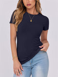 Women's Slim Fit Solid Color Round Neck T-Shirt