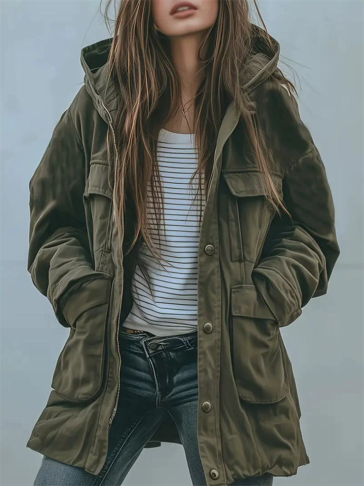 Vintage Casual Hooded Parka Windproof Multi-pocket Cargo Coats