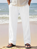 Men's Solid Color Comfy Pockets Drawstring Beach Trousers