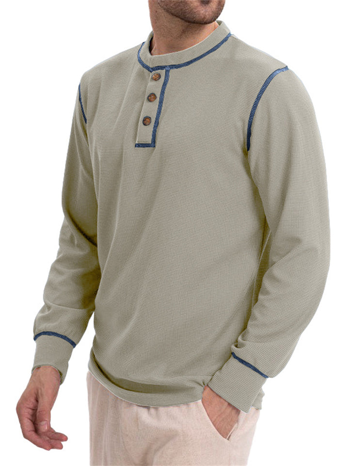 Men's Contrast Trim Long Sleeve Collarless Shirts