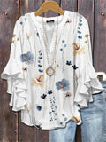Women's Summer Holiday Style Floral Printed Ruffle Sleeve Blouses