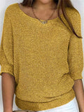 Casual Solid Color Round Neck 3/4 Sleeve Sweater for Women