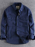 Men's Cotton Solid Color Long Sleeve Pockets Cargo Shirts