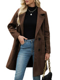 Women's Winter Long Wool Blend Lapel Double Breasted Trench Coats
