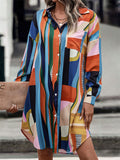 Women's Trendy Contrast Color Lapel Knee Length Shirt Dress