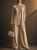 Women Vintage Velvet Turtleneck Top and Wide Leg Pants 2 Piece Lounge Set