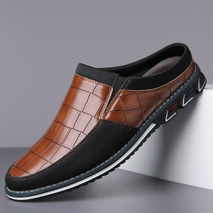 Men's Casual Plaid Faux Leather Flats Mule Slipper Shoes