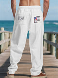 Men's Casual Drawstring Mid-Waist Wide Leg Beach Trousers with Zip Decor